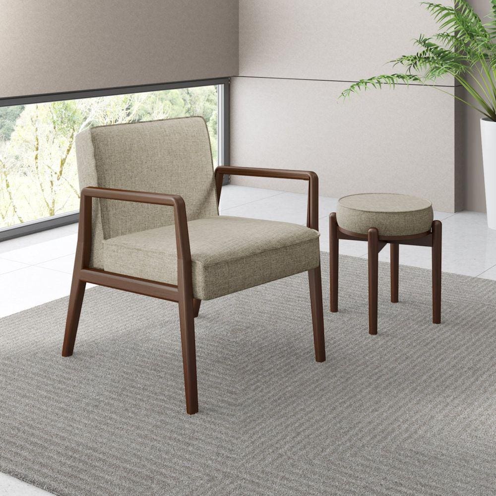 Poltrona Decorativa 60x82x79cm Madeira Maciça Maite Volttoni Castanho/Bege
