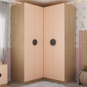 Conjunto Modulado Infantil de Canto 2 Peças com 4 Portas, Nicho com 2 Gavetas Joy Kids Cabecasa Made Salmão/Avena