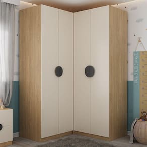 Conjunto Modulado Infantil de Canto 2 Peças com 4 Portas, Nicho com 2 Gavetas Joy Kids Cabecasa Made Cinza/Avena