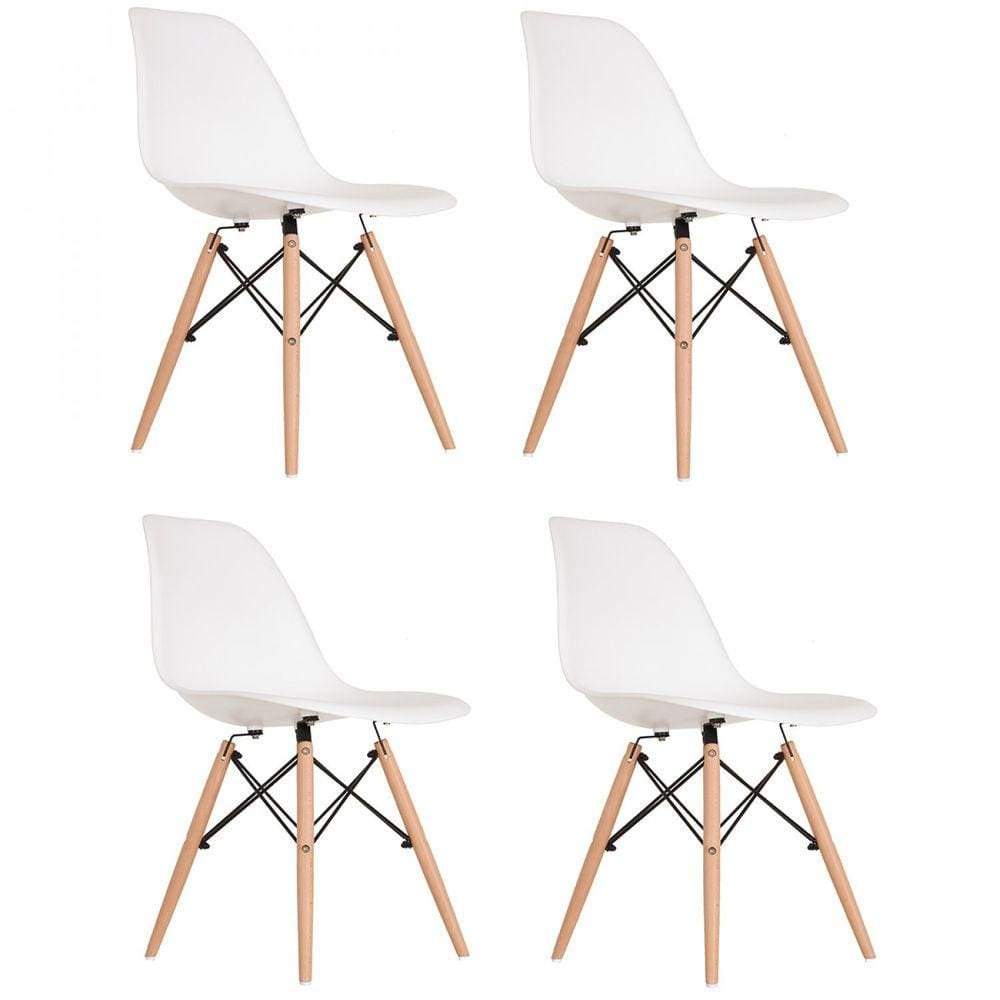 Conjunto de 4 Cadeiras Pp Base Madeira Eames Dsw-m Branco