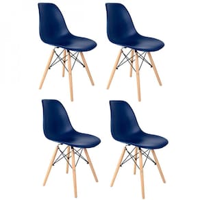 Conjunto de 4 Cadeiras Pp Base Madeira Eames Dsw-m Azul Azul Bic