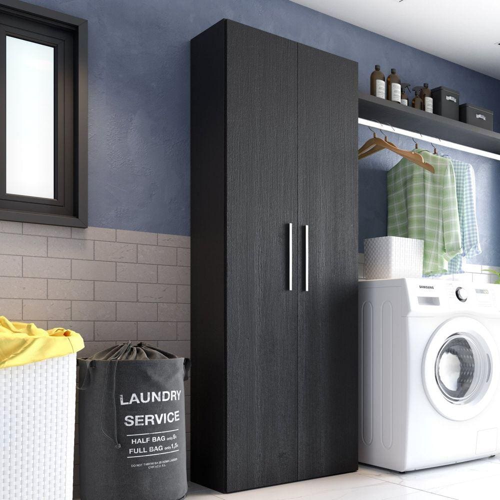 Armário Multiuso 2 Portas 5 Nichos 180x60cm MDP Lille RR Móveis Preto