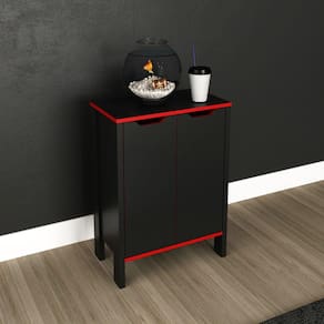 Balcão para Escritório Gamer 2 Portas Me4164 Tecno Mobili Preto/Vermelho