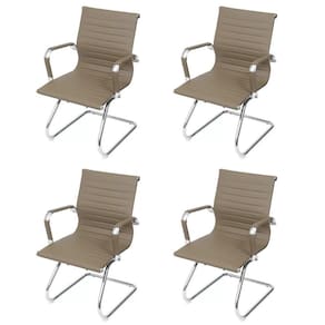 Kit 4 Cadeiras para Escritório Interlocutor Base Fixa Esteirinha Sintético 3301 Or Design Cinza
