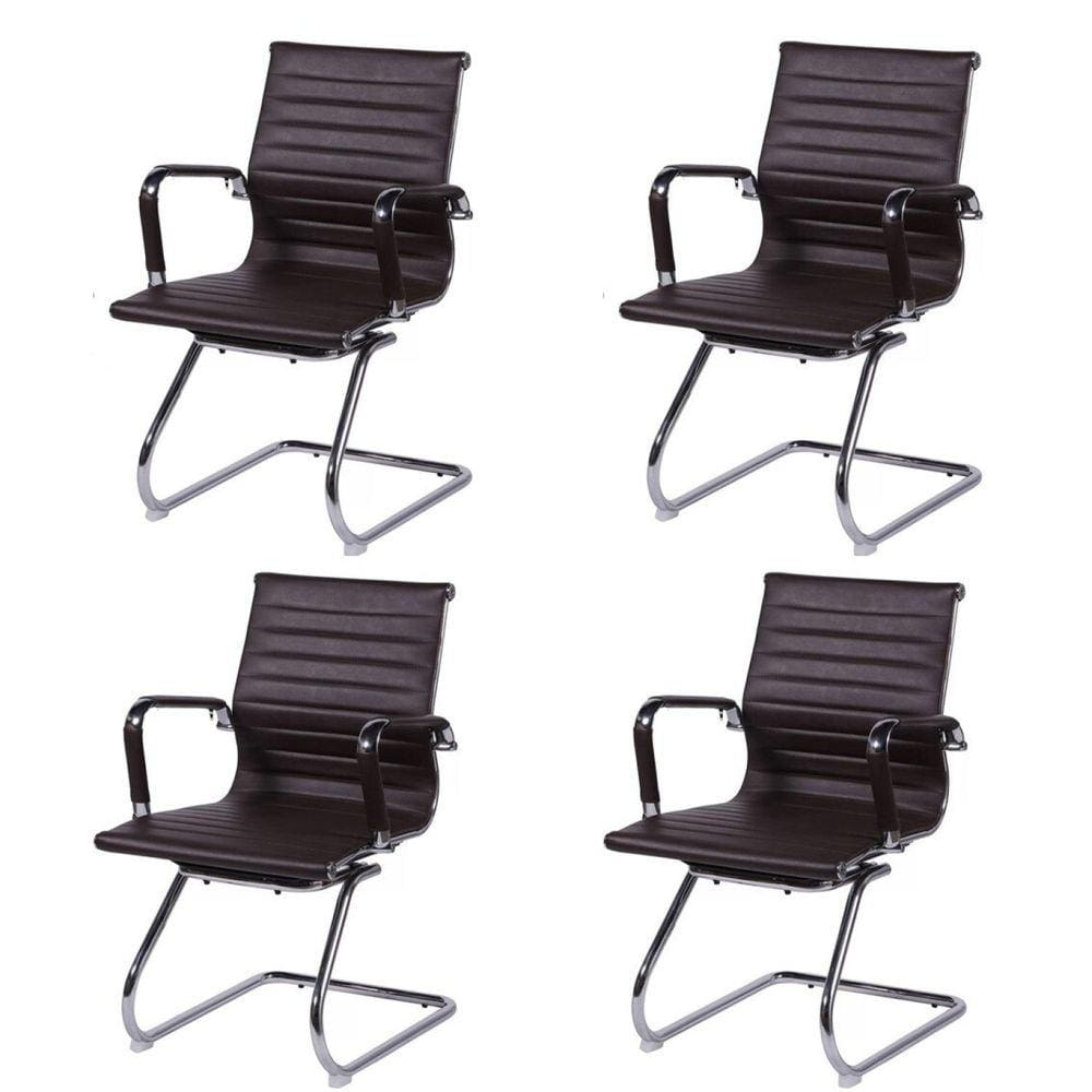 Kit 4 Cadeiras para Escritório Interlocutor Base Fixa Esteirinha Sintético 3301 Or Design Café