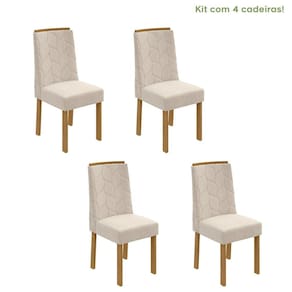 Conjunto 4 Cadeiras Estofadas Astrid Móveis Lopas Amêndoa Clean/Linho Rinzai Bege