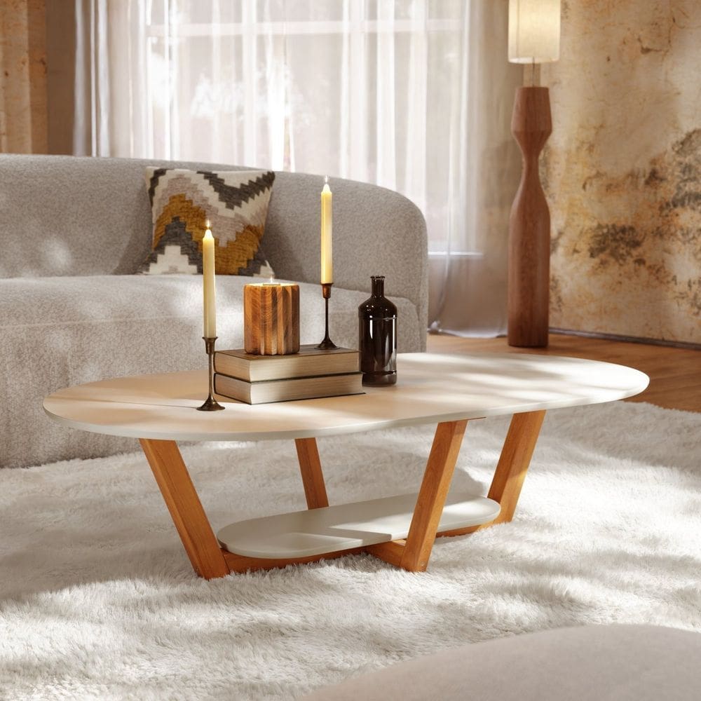 Mesa de Centro 120 Cm X 68 Cm Elegance Off White/Marrom