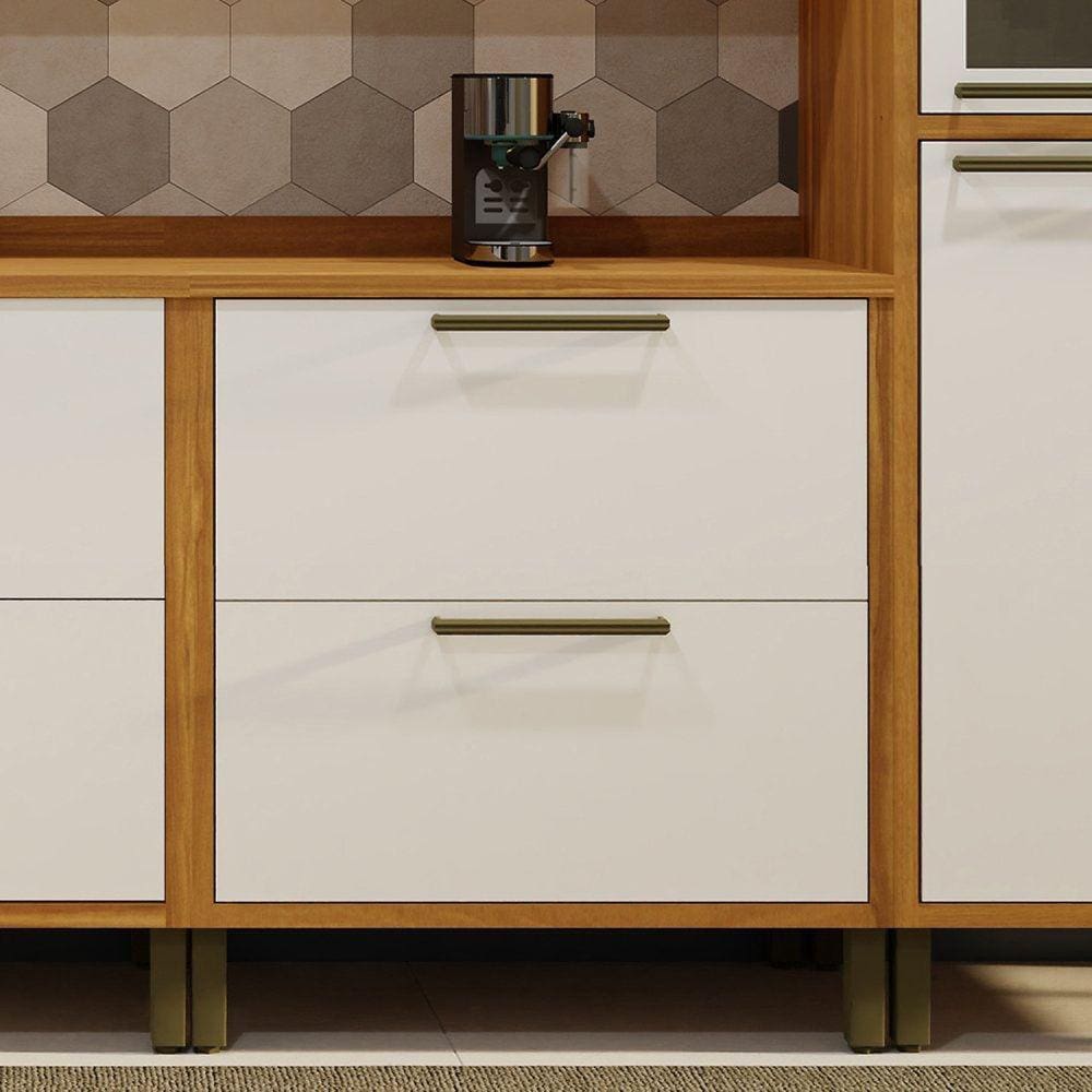 Balcão de Cozinha 80cm com 1 Porta Basculante 1 Gavetão e Tampo 100% Mdf Vicenzaespresso Móveis Amêndoa/Branco