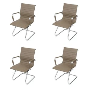 Kit 4 Cadeiras para Escritório Interlocutor Base Fixa Esteirinha Sintético 3301 Or Design Caramelo