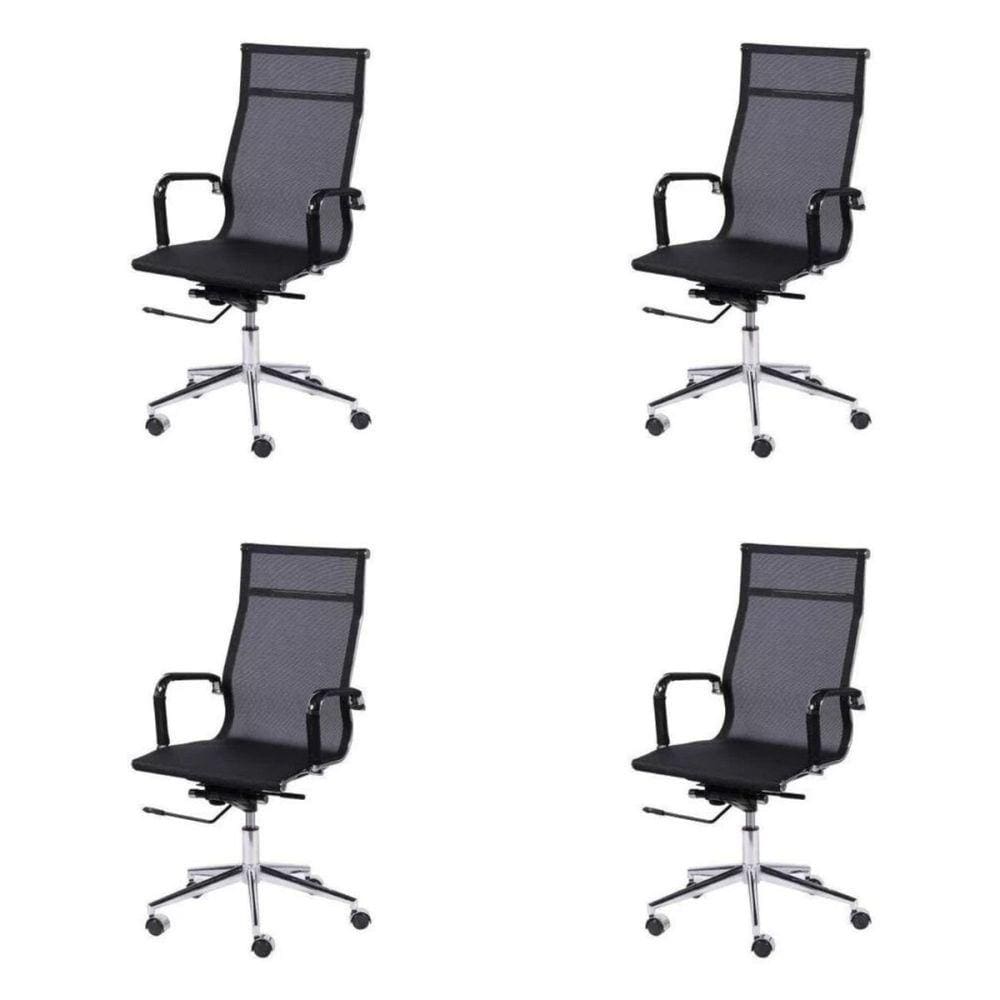 Kit 4 Cadeiras para Escritório Presidente Esteirinha Tela Mesh 3303 Or Design Preto
