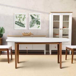 Mesa Oval 4 Lugares 1,4m Tampo MDF Tiê CabeCasa MadeiraMadeira Amêndoa/Off White
