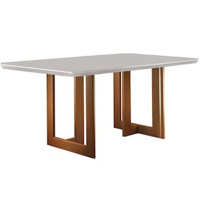 Mesa de Jantar 180x90cm Tampo Madeira/Vidro Vitoria Mobilare Imbuia Marroml/Laca Off White