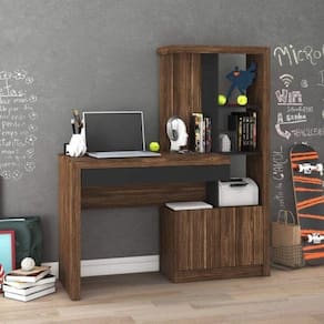 Escrivaninha com Estante 2 Portas 1 Gaveta Me4143 Tecno Mobili Nogal/Preto