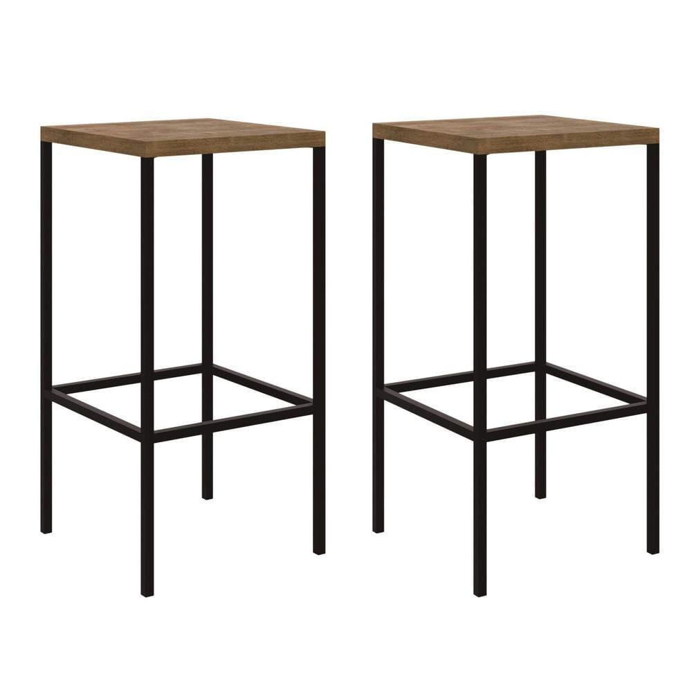Kit 2 Banquetas Altas Industrial Steel Quadra Artesano Vermont/Preto