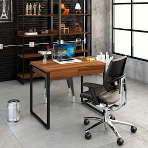 Mesa para Escritório 90cm 2 Gavetas Kuadra Compace Nogal