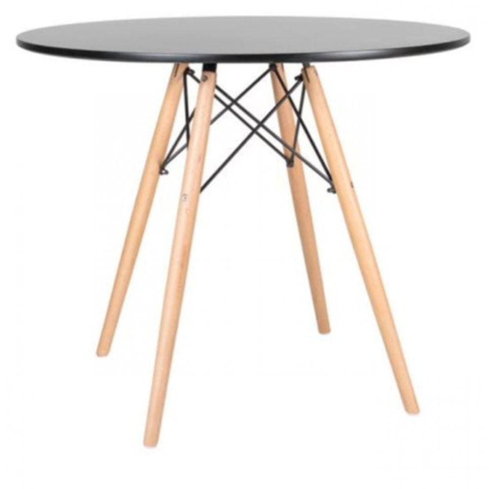 Mesa Redonda 60cm Tampo em MDF Pés em Madeira Eames Dsw Preto