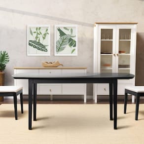 Mesa Oval 4 Lugares 1,4m Tampo Vidro e MDF Tiê CabeCasa MadeiraMadeira Preto