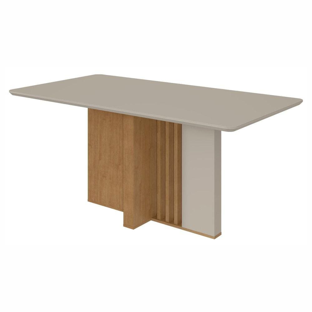 Mesa de Jantar 160x90cm Tampo MDF/Vidro Astrid Móveis Lopas Amêndoa Clean/Off White