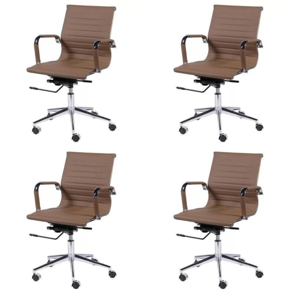 Kit 4 Cadeiras para Escritório Diretor Esteirinha com Relax Sintético 3301 Or Design Caramelo