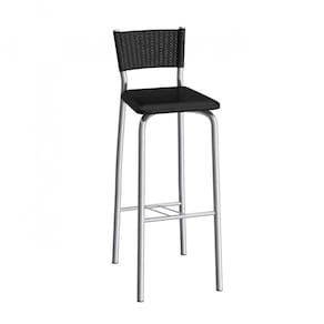 Banqueta Alta com Encosto Gênova Compoarte Cromado/Preto