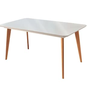 Mesa de Jantar 6 Lugares 160x90cm Tampo Madeira Maciça Versales Espresso Móveis Cinamomo/Off White