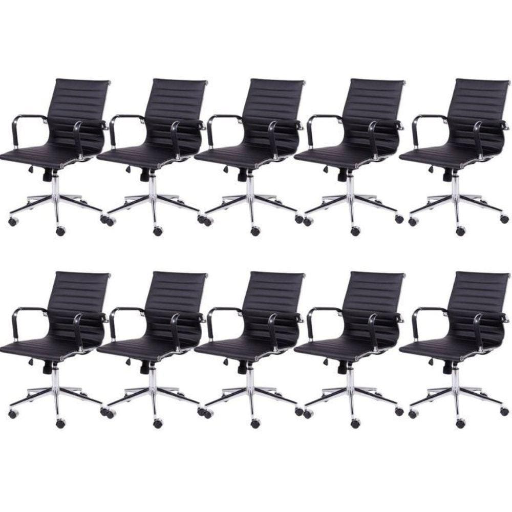 Kit 10 Cadeiras para Escritório Diretor Esteirinha com Relax Sintético 3301 OR Design Preto