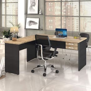 Mesa de Escritório em L 1,60x1,60M com 2 Gavetas Work30 Compace Carvalho/Preto Ônix
