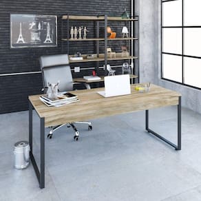Mesa para Escritório Diretor Estilo Industrial 180cm Kuadra Compace Carvalho