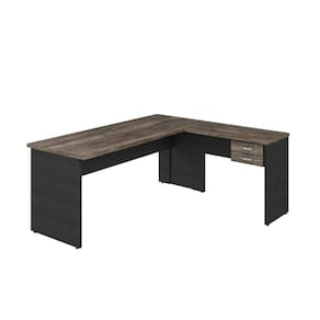Mesa de Escritório em L 1,80x1,60M com 2 Gavetas Work30 Compace Carvalho Dark/Preto Ônix