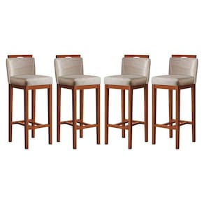 Conjunto 4 Banquetas Alta em Madeira Maciça Libéria CCS Interiores Pinhao/Bege