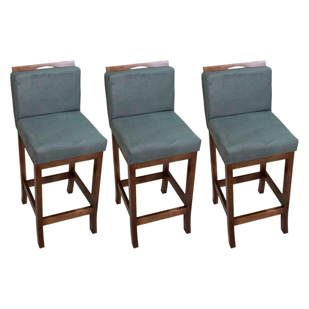 Conjunto 3 Banquetas Alta em Madeira Maciça Londres CCS Interiores Pinhao/Cinza