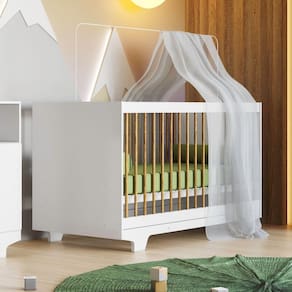 Berço Mini Cama 100% MDF com Colchão Flocos Branco