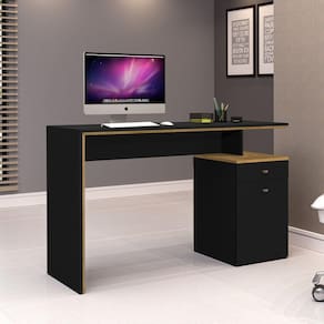Escrivaninha 120cm 1 Porta 1 Gaveta Office J&A Móveis Marrom/Preto