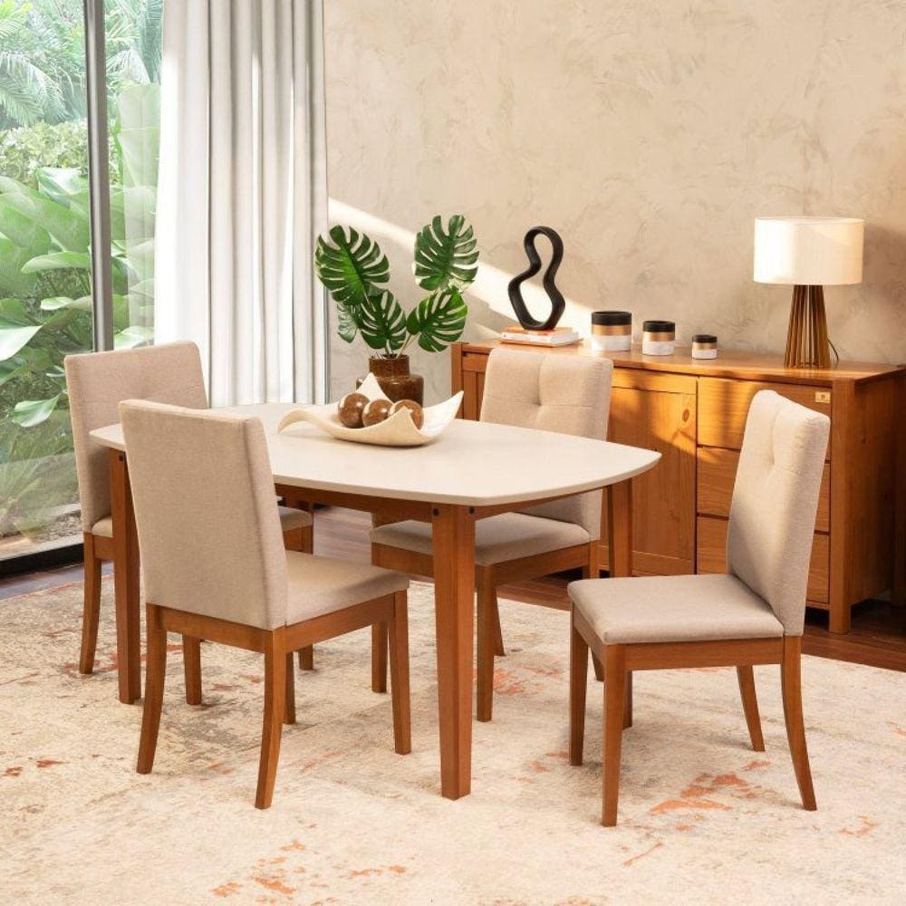 Conjunto Mesa de Jantar e 4 Cadeiras Tiê Maxx CabeCasa MadeiraMadeira Bege/Amêndoa/Off White