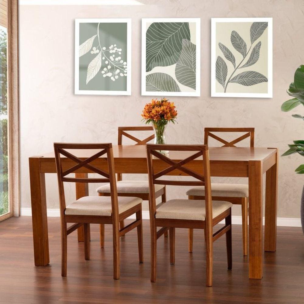 Conjunto Primavera Mesa de Jantar Madeira Maciça com 4 Cadeiras CabeCasa MadeiraMadeira Marrom
