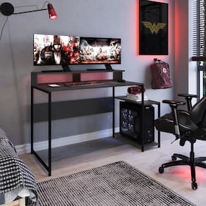 Mesa Gamer Escrivaninha 135cm Ryze 4500 Placa e Ponto Preto/Grafite
