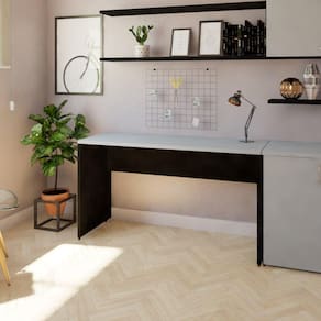 Mesa para Escritório 140cmx47cm 25mm Bramov Móveis Preto/Cinza Cristal