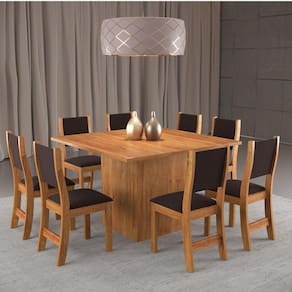 Conjunto Sala de Jantar Mesa e 8 Cadeiras Acord e Sol Viero Mel/Veludo Barroco