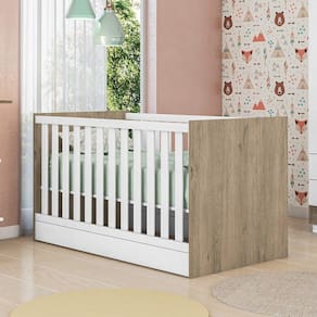 Berço Mini Cama Doce Sonho Qmovi Carvalho Rústico/Branco