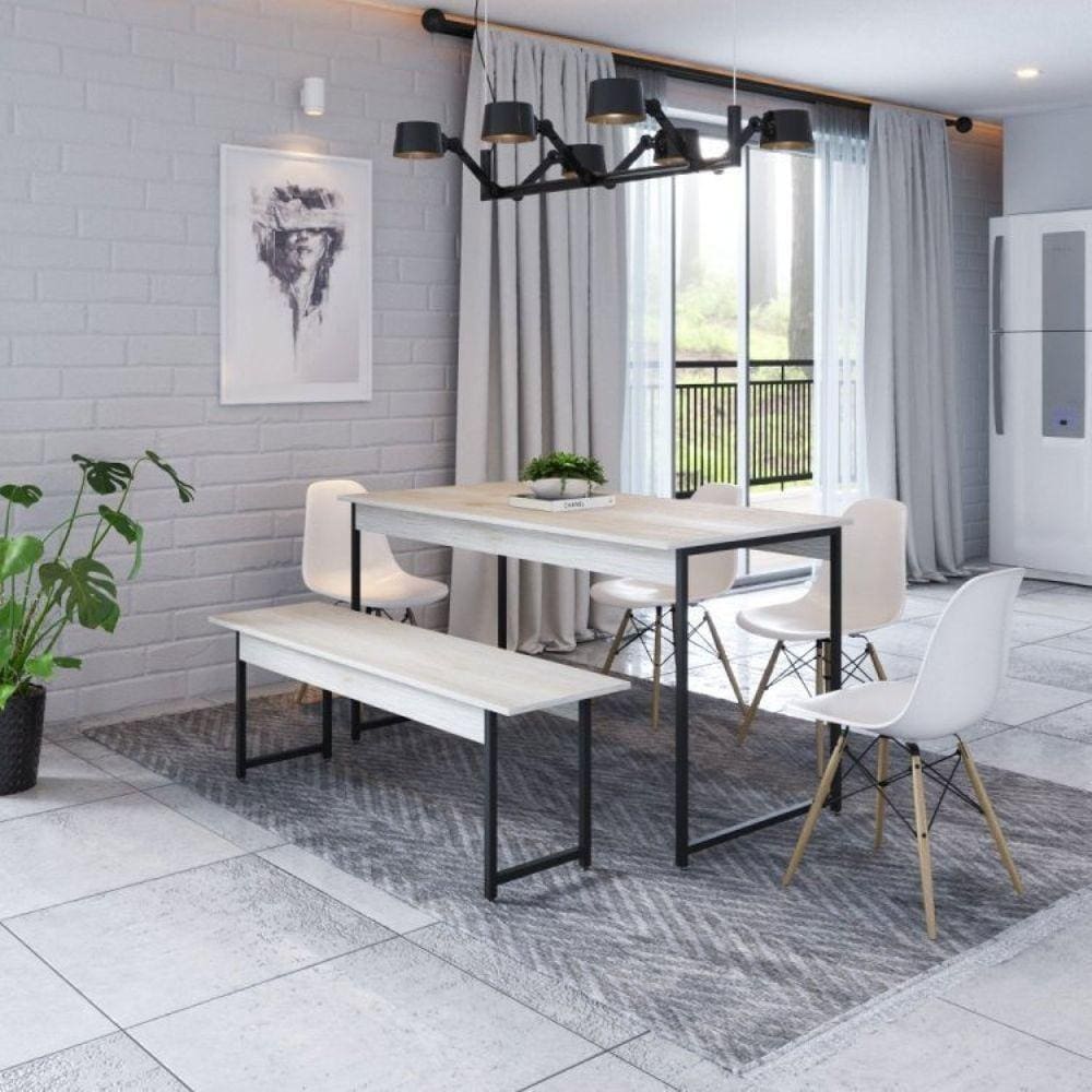 Conjunto Mesa de Jantar com 1 Banco e 4 Cadeiras Eames Base Madeira Espresso Móveis Snow