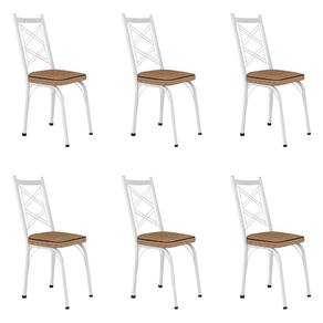 Kit 6 Cadeiras de Cozinha Delaware Estampado Rattan Bege Pés de Ferro Branco - Pallazio