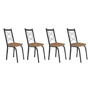 Kit 4 Cadeiras de Cozinha Delaware Estampado Rattan Bege Pés de Ferro Preto - Pallazio