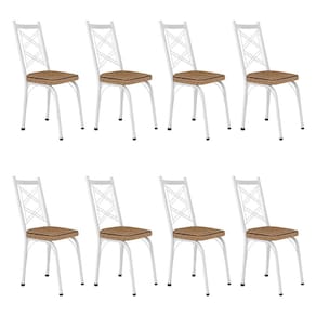 Kit 8 Cadeiras de Cozinha Delaware Estampado Rattan Bege Pés de Ferro Branco - Pallazio