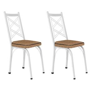Kit 2 Cadeiras de Cozinha Delaware Estampado Rattan Bege Pés de Ferro Branco - Pallazio