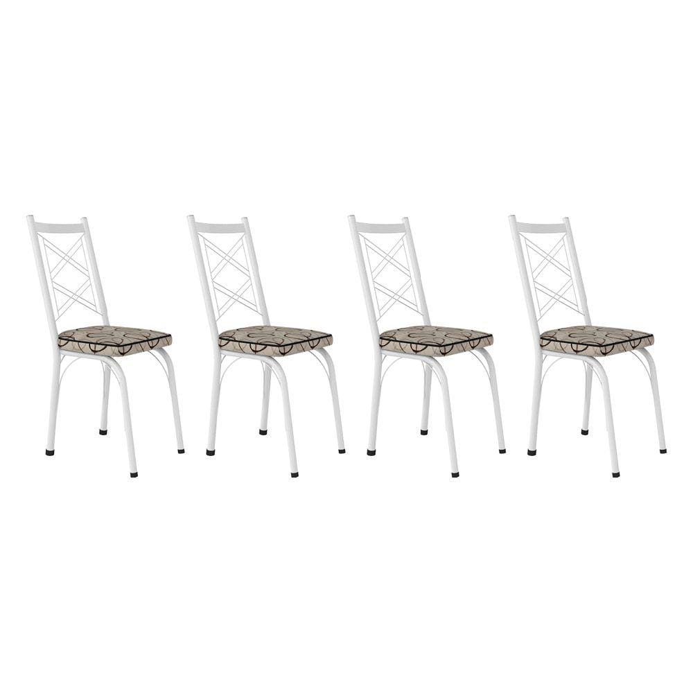 Kit 4 Cadeiras de Cozinha Delaware Estampado Cedro Pés de Ferro Branco - Pallazio