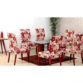 Capas De Cadeira 04 Lugares Floral Vermelho [f101]