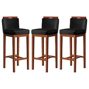 Conjunto 3 Banquetas Alta em Madeira Maciça Libéria CCS Interiores Pinhão/Preto