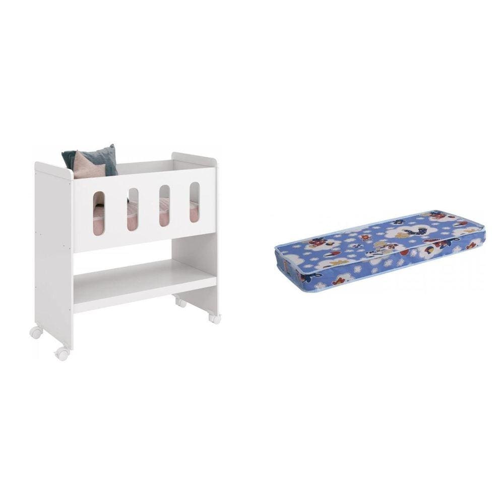 Mini Berço 3 em 1 e Colchão Zain Móveis Reller Branco Brilho