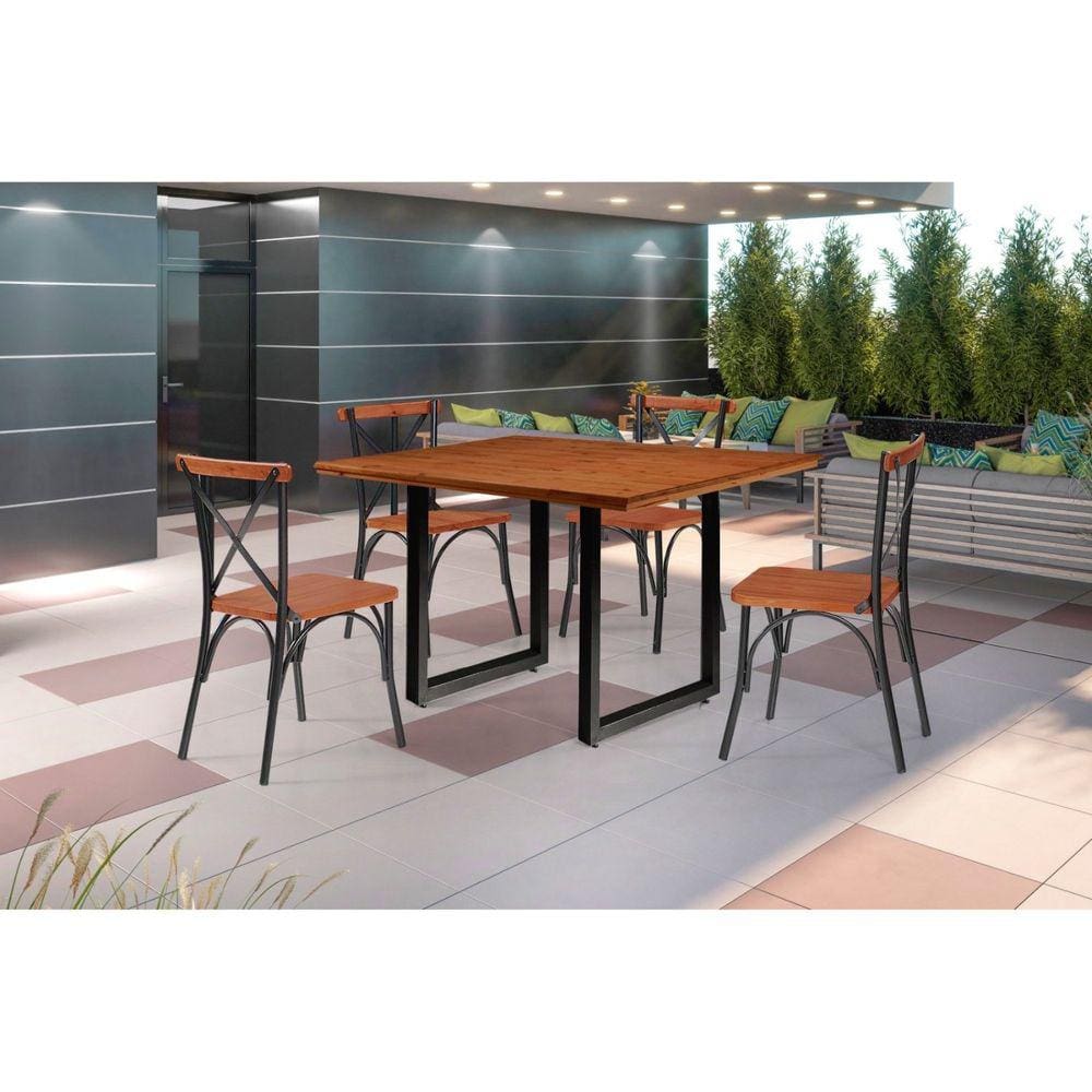 Conjunto Mesa 120x90cm com 4 Cadeiras Laís Art & Luxo Preto/Castanho