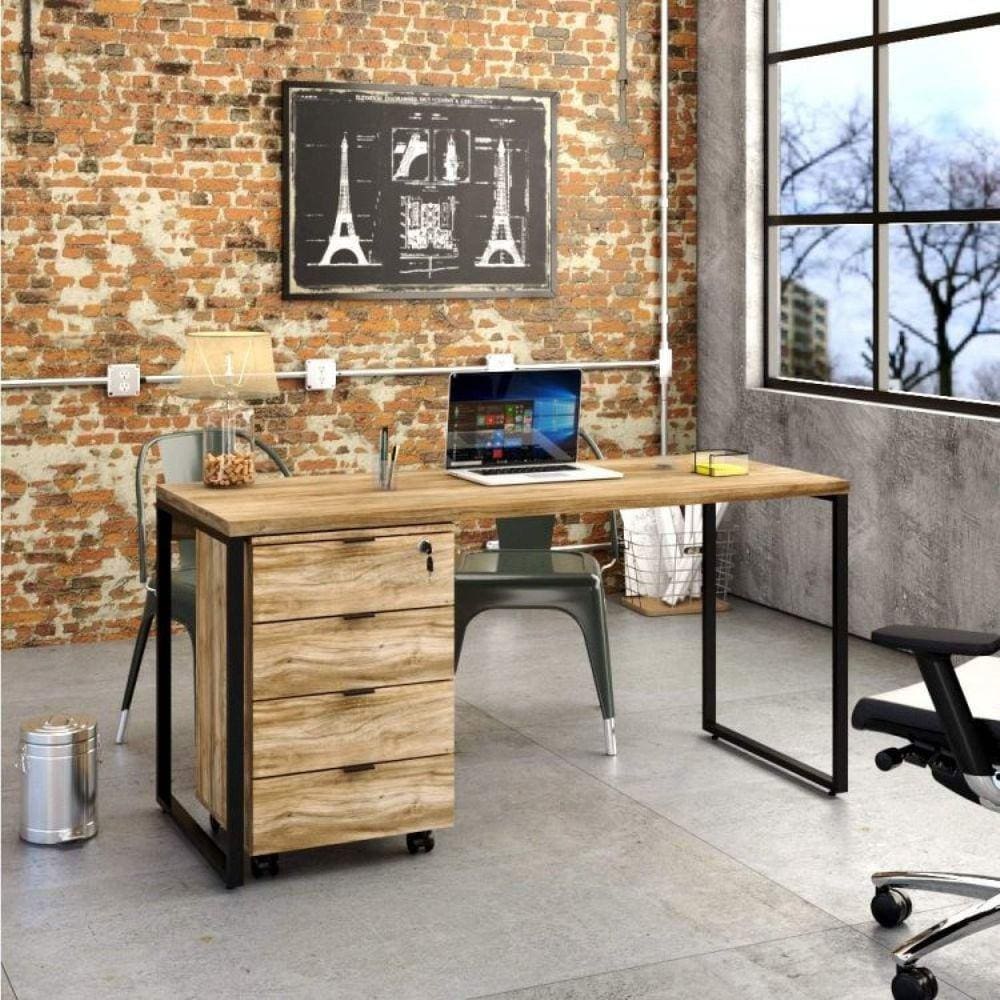 Mesa para Escritório 150cm com Gaveteiro Kuadra Carvalho